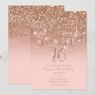 Convite Rosa Moderno Glam Glitter Doce 16