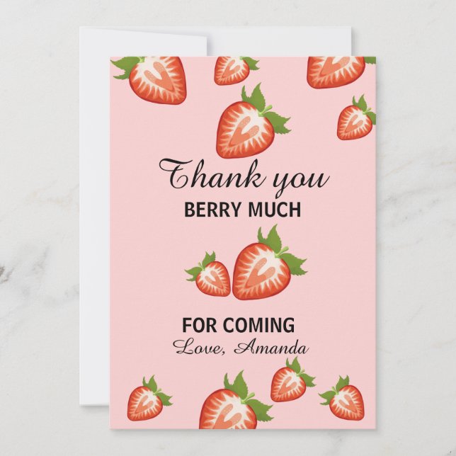 Convite Rosa Muito Obrigado Berry Primeiro Aniversário (Frente)