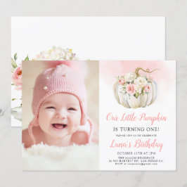 Convite Rosa Nossa Foto do primeiro aniversario de Abóbora