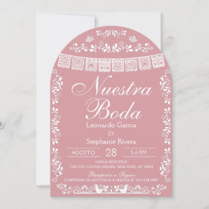 Convite Rosa Nossa Noiva Papel Picado Casamento Espanhol