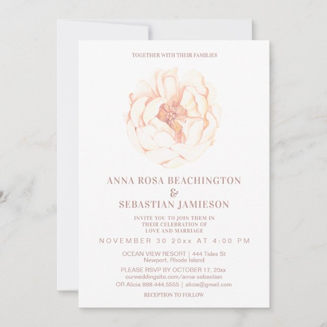 Convite *~* ROSA oral etéreo AR8 RSVP Casamento Invitati (Frente)