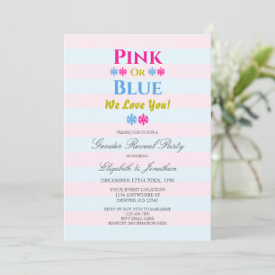 Convite Rosa ou Azul Nós Amamos Você Revelação do Sexo do