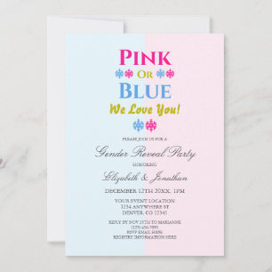 Convite Rosa ou Azul Nós Amamos Você Revelação do Sexo do