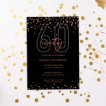 Convite Rosa ouro e brilho preto 60 anos<br><div class="desc">Este maravilhoso 60º convite apresenta discos brilhantes de ouro rosa em fundo preto. Para personalização mais avançada deste design,  por exemplo,  alteração do layout,  da fonte ou do tamanho do texto,  clique no botão "PERSONALIZAR" acima. Por favor,  entre em contato comigo para qualquer pergunta!</div>