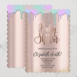 Convite Rosa ouro, estrelas coloridas de arco-íris Chá de