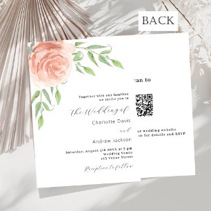 Convite Rosa ouro floral verde código QR casamento RSVP