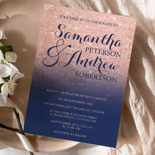 Convite Rosa ouro-mofo-mofo-mofo marinho casamento azul