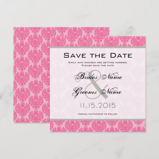 Convite Rosa Pálido Rosa Quente Save the Date de Casamento (Frente/Verso)