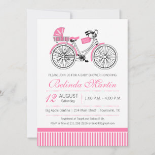 Convite Rosa para Chá de Bebê de Bicicleta