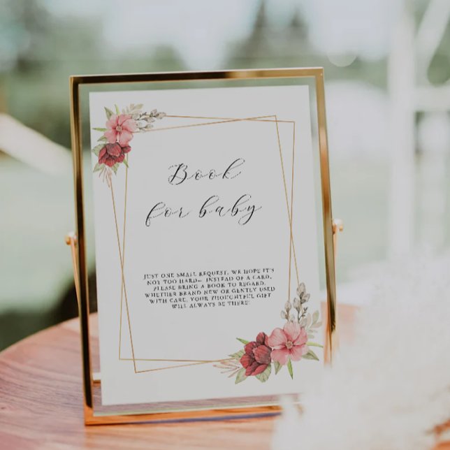 Convite Rosa para o símbolo do bebê, Chá de fraldas (Rose Book for Baby Sign, Baby Shower Invitation)