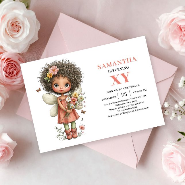 Convite Rosa Pastel Caprichoso para Aniversário de (Fairy Girl Birthday Whimsical Pastel Pink invitation)