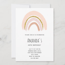 Convite Rosa Pastel e Arco-íris Boho de Aniversário com Br
