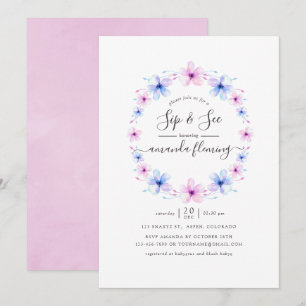 Convite Rosa Pastel e Floral Azul Sip e See