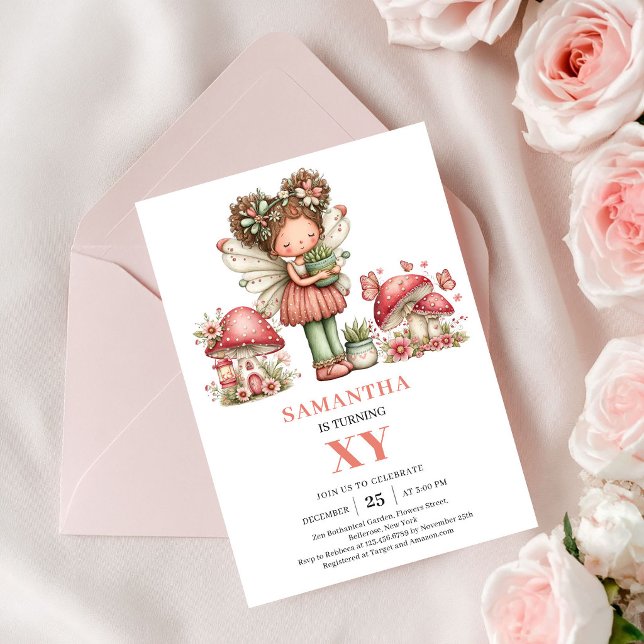 Convite Rosa Pastel para 3º Aniversário da Fada Gr (Graceful Fairy 3rd Birthday Pastel Pink Invitation)