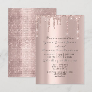 Convite Rosa Pastel Pó Brilhante Glitter Pingando Cinza