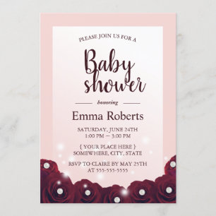 Convite Rosa Pearl Floral Blush Chá de fraldas Rosa Brilha