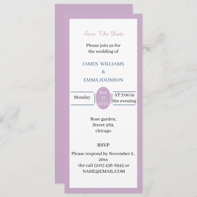 Convite Rosa Personalizado Simples Salvar A Data (Frente/Verso)