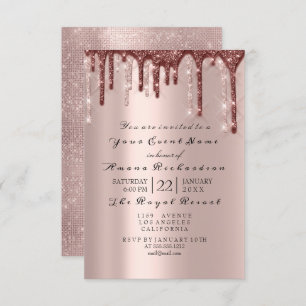 Convite Rosa Powder Sparkly Glitter Drips BRIDAL 16TH