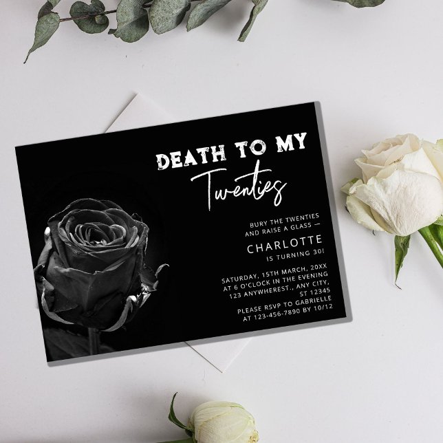 Convite Rosa preto - aniversário de 30 anos da "Morte aos  (lack Rose _Death to My 20s_ 30th Birthday Invitation)