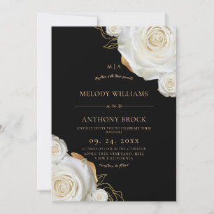 Convite Rosa Preto Branco Casamento Floral Elegante