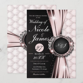 Convite Rosa Preto e Branco Elegância Luxuosa Casamento ou
