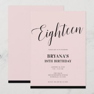 Convite Rosa Preto Moderno Mínimo Roteiro Dezoito 18 18º