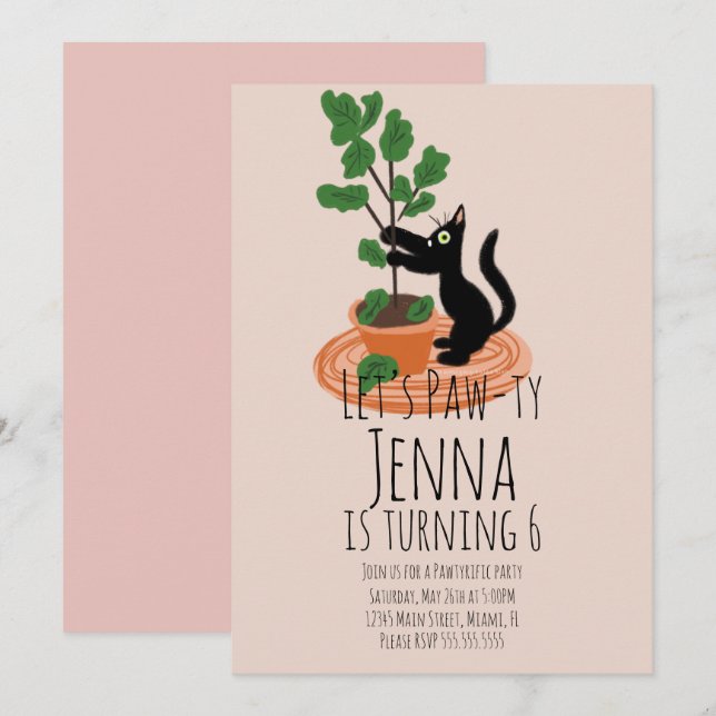 Convite Rosa Preto para Festas de aniversário de G (Frente/Verso)