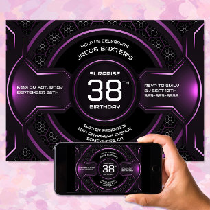 Convite Rosa Preto Qualquer Festa de aniversário Surpresa