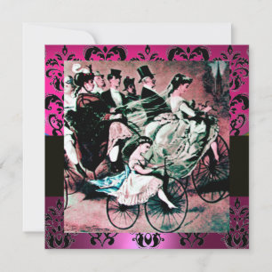 Convite ROSA,PRETO,ROXO DAMASCO MONOGRAMA, branco, fúcsia