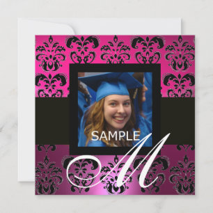 CONVITE ROSA PRETO ROXO GRADUAÇÃO DAMASCO MONOGRAMA