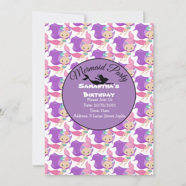 Convite Rosa Púrpura para Partido da Sereia (Frente)