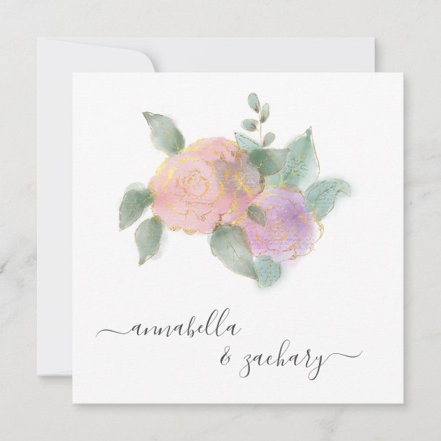 Convite *~* ROSA QR RSVP Dourada Glitter - Casamento AR12 (Frente)