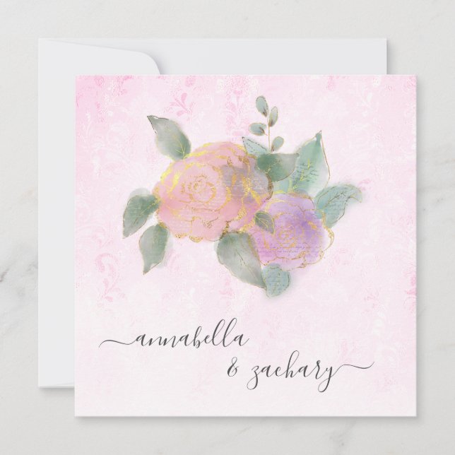 Convite *~* ROSA QR RSVP + Glitter Dourado - Casamento AR1 (Frente)