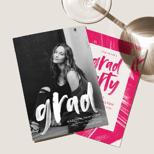 Convite Rosa quente  Abstrato Festa de formatura de fotos