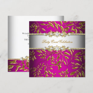 Convite Rosa Quente Dourado Com Relevo Parecer Elegante Fe