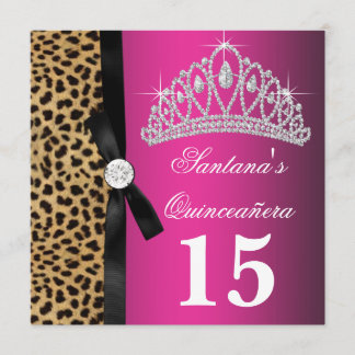 Convite Rosa Quente Festa de Quince Anos de Leopardo