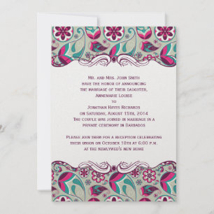 Convite Rosa Quente Paisley Pós-Casamento Teal