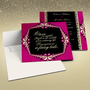 Convite Rosa Quente Preto Dourado Fractal Renda Conto de F