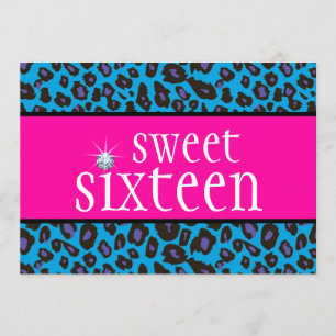 Convite Rosa Quente Roxo Azul Teal Leopardo Sweet Sixteen
