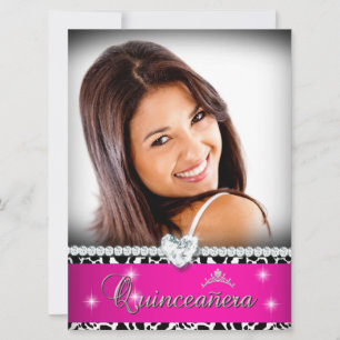 Convite Rosa Quinceanera 15 Branco Foto Imagem Diamante Qu