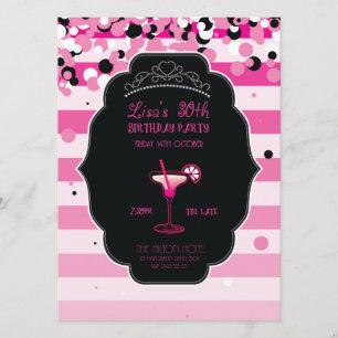 Convite Rosa - Rapariga - Adulto - Festa de aniversário -