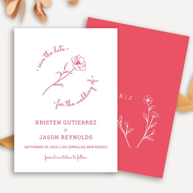 Convite Rosa Red Wildflower Save Date (Rose Red Wildflower Save The Date)