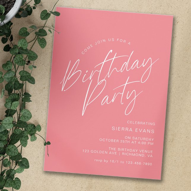 Convite Rosa Rogue | Rapariga de Script Moderno, Aniversár (Criador carregado)