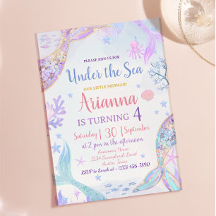 Convite Rosa Rojxo Pastel Sereia Menina Aniversário Brilho
