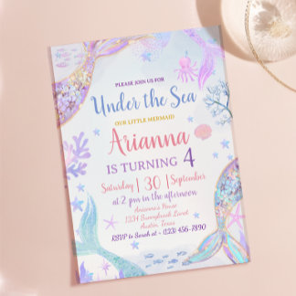 Convite Rosa Rojxo Pastel Sereia Menina Aniversário Brilho