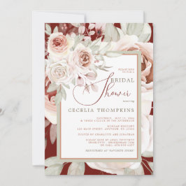 Convite Rosa Romântica em Chuva de Noiva Burgundy