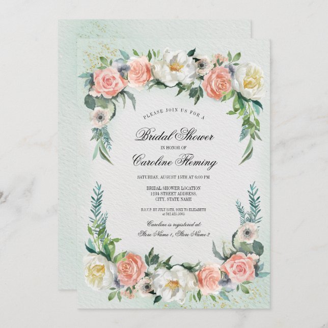 Convite Rosa Romântico Chá de panela de Watercolor (Frente/Verso)