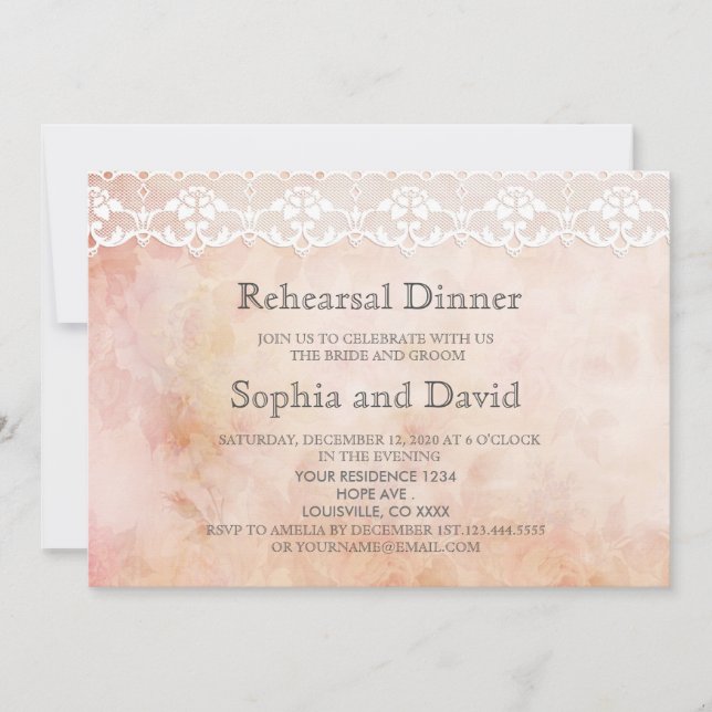 Convite Rosa Romântico e JANTO Lace REHEARSAL (Frente)