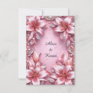 Convite Rosa Romântico Lírio Pérola Floral Casamento 🌸💍�