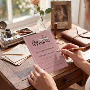 Convite Rosa Romântico Nossas Cisnes de Casamento